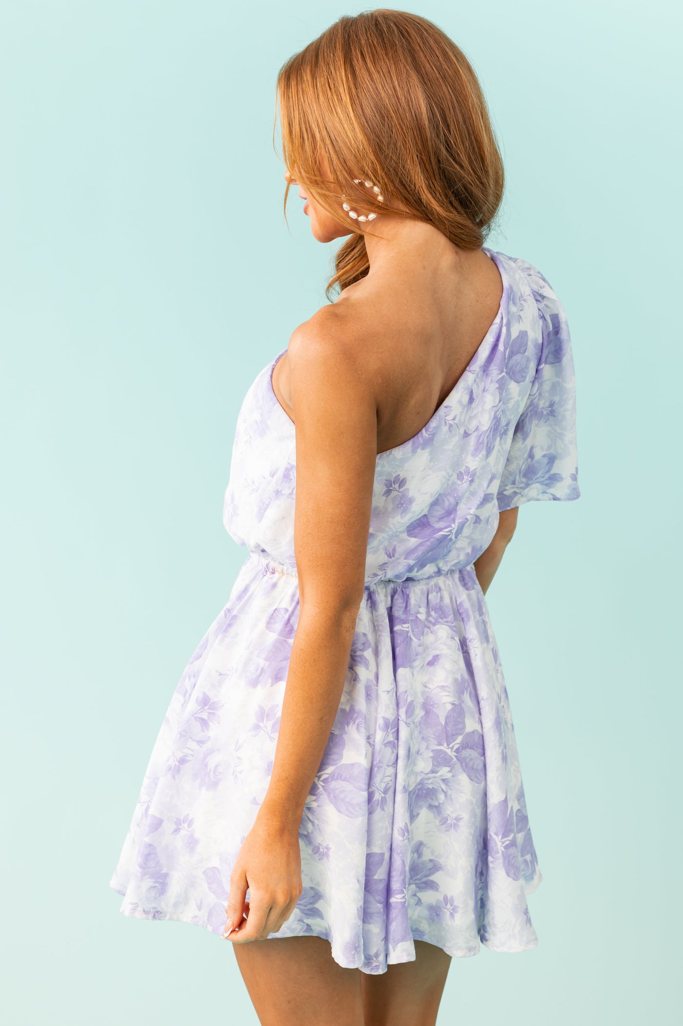 Iris Floral One Shoulder Short Sleeve Woven Dress