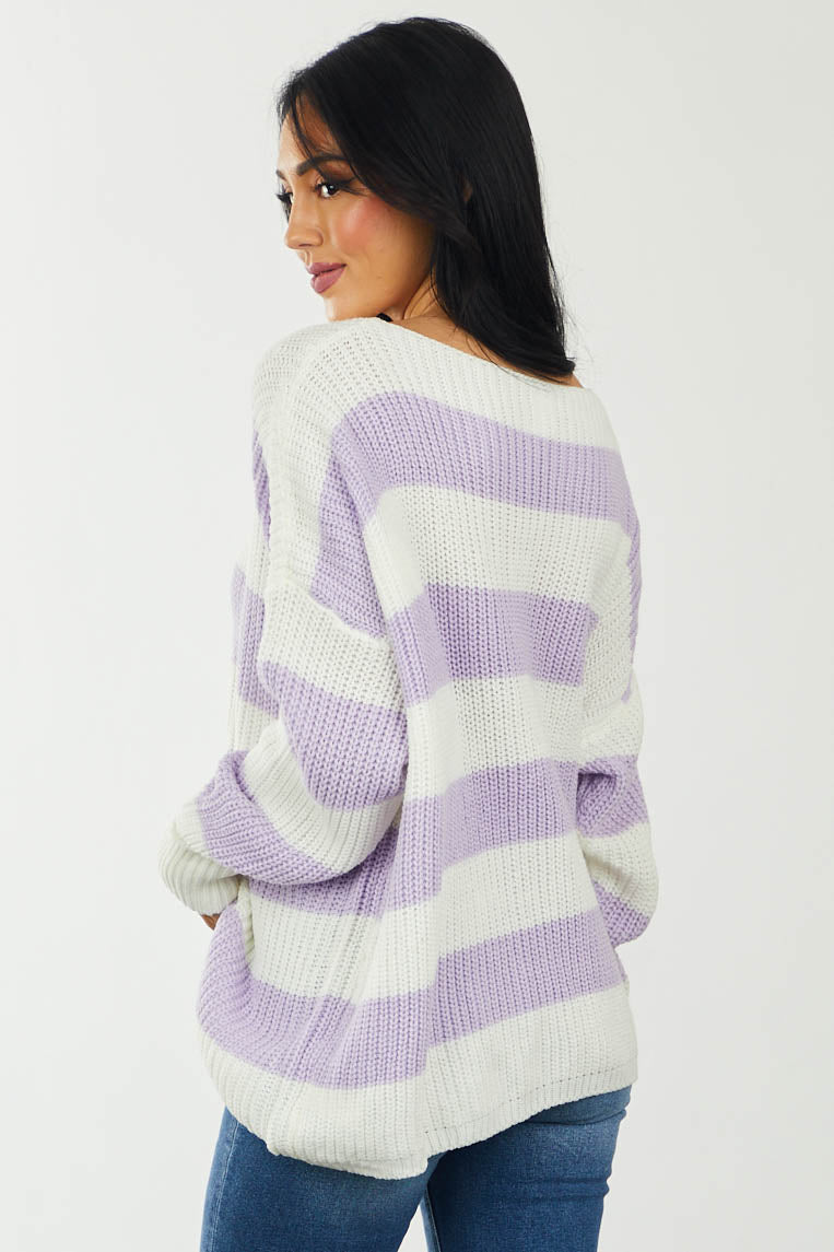 Iris Striped Long Sleeve Ribbed Sweater with Cuff Detail