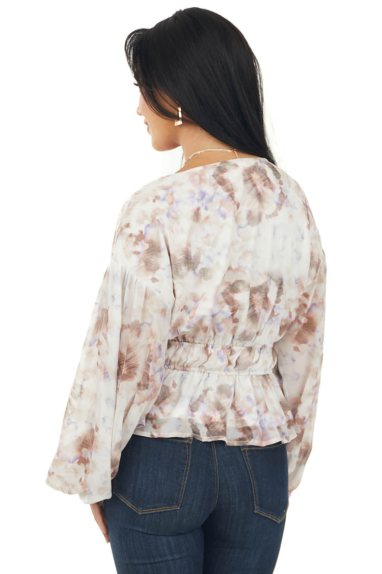 Ivory Abstract Print Bubble Sleeve Blouse