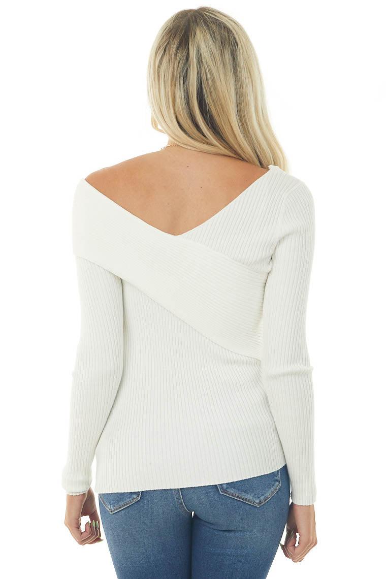 Ivory Asymmetrical Overlay Ribbed Knit Top