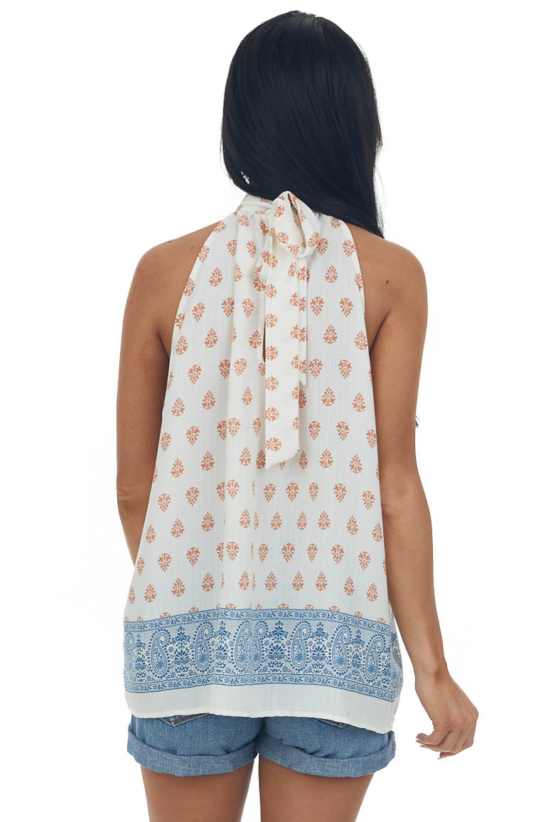 Ivory Bohemian Printed Halter Tie Woven Top