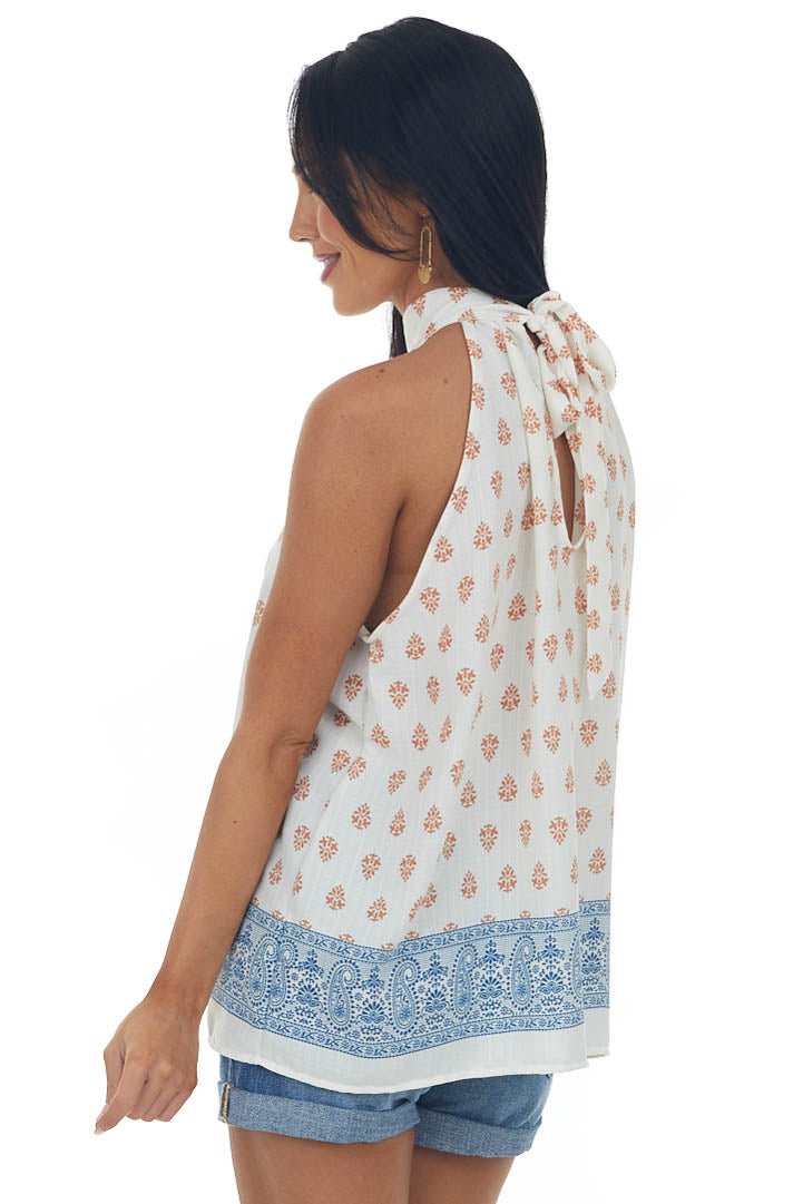 Ivory Bohemian Printed Halter Tie Woven Top