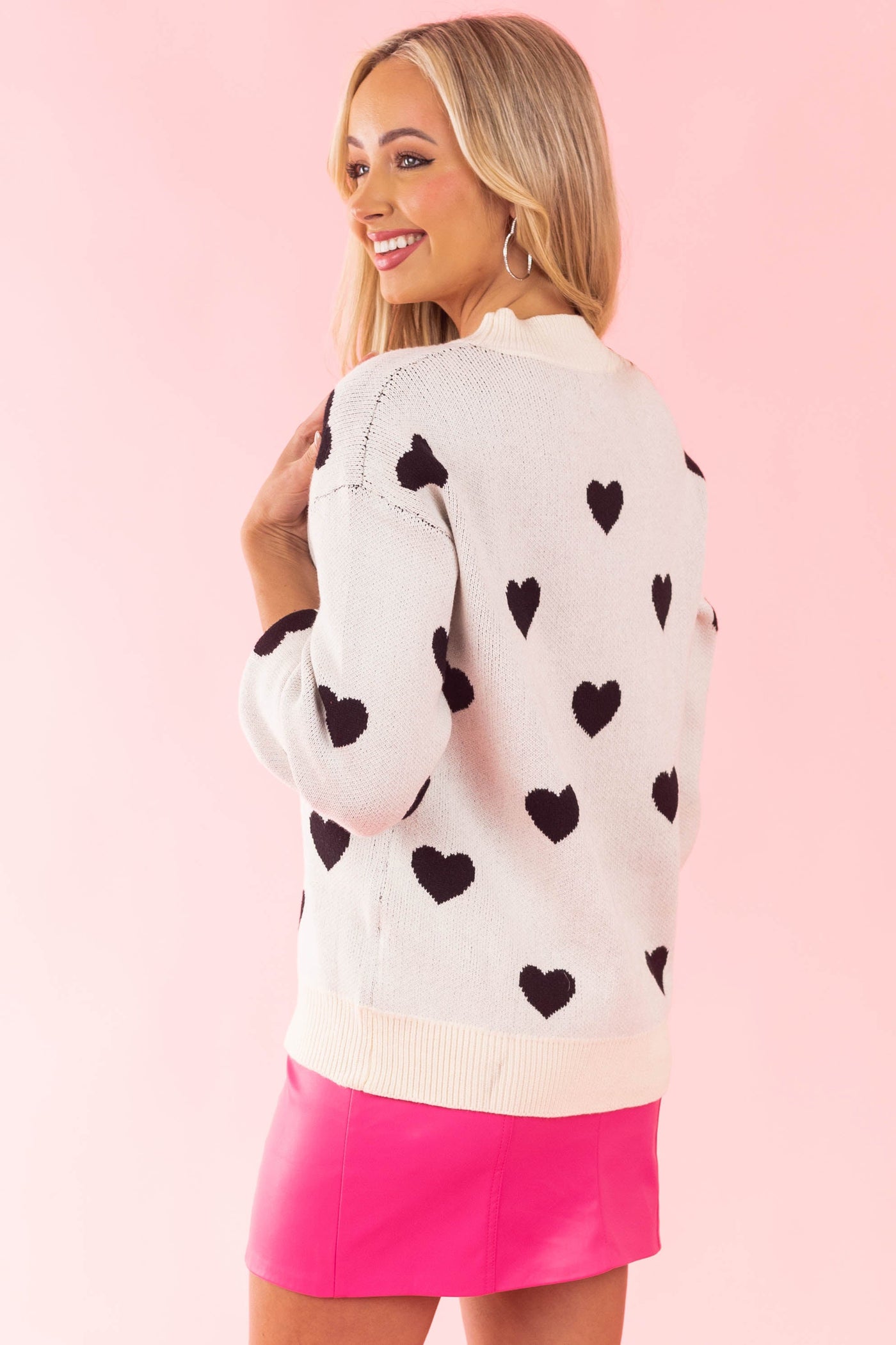 Ivory Bubble Sleeve Heart Sweater