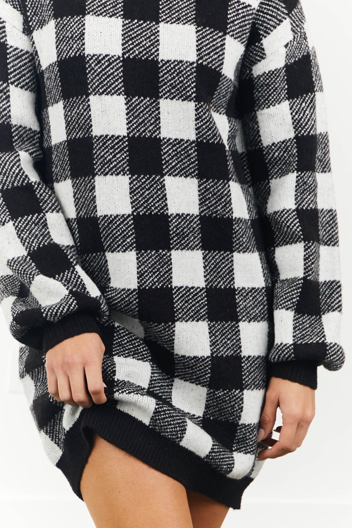 Ivory Buffalo Plaid Puff Sleeve Sweater Dress