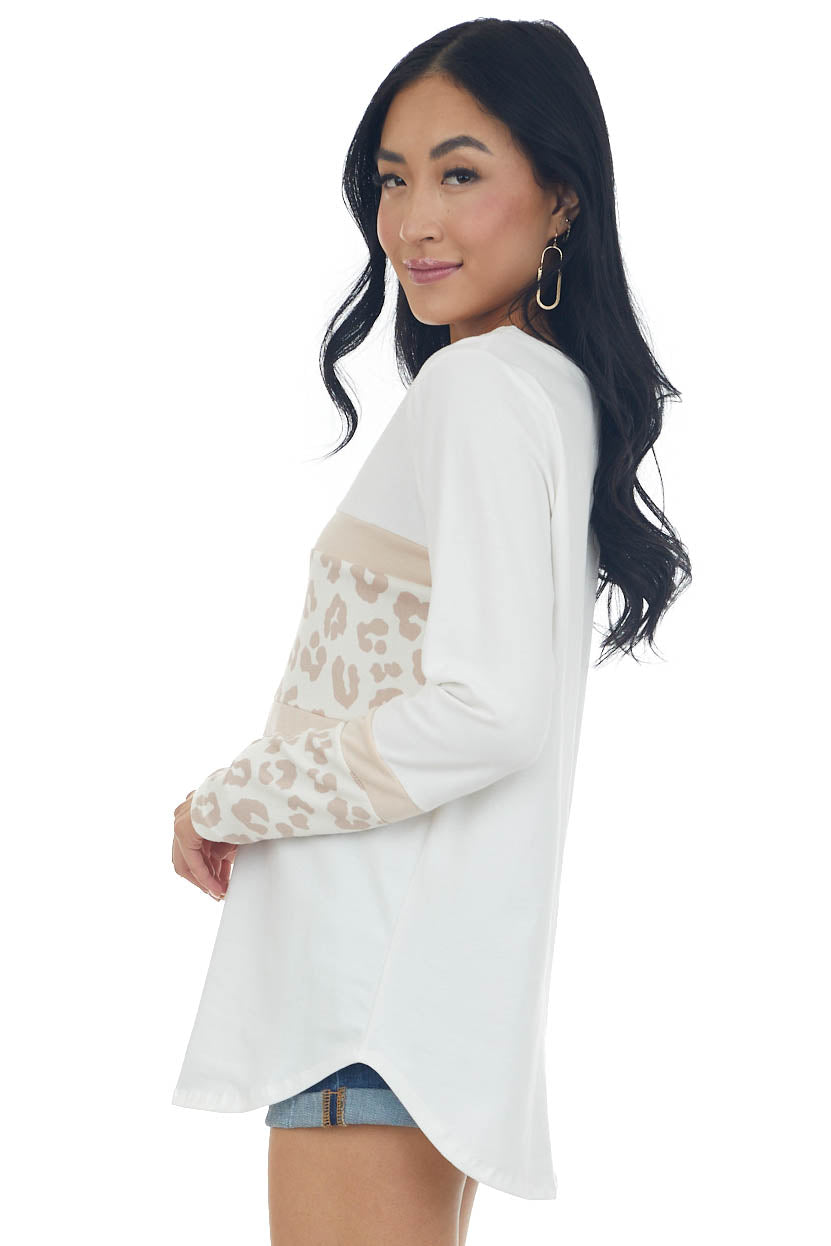 Ivory Colorblock Long Sleeve Knit Top