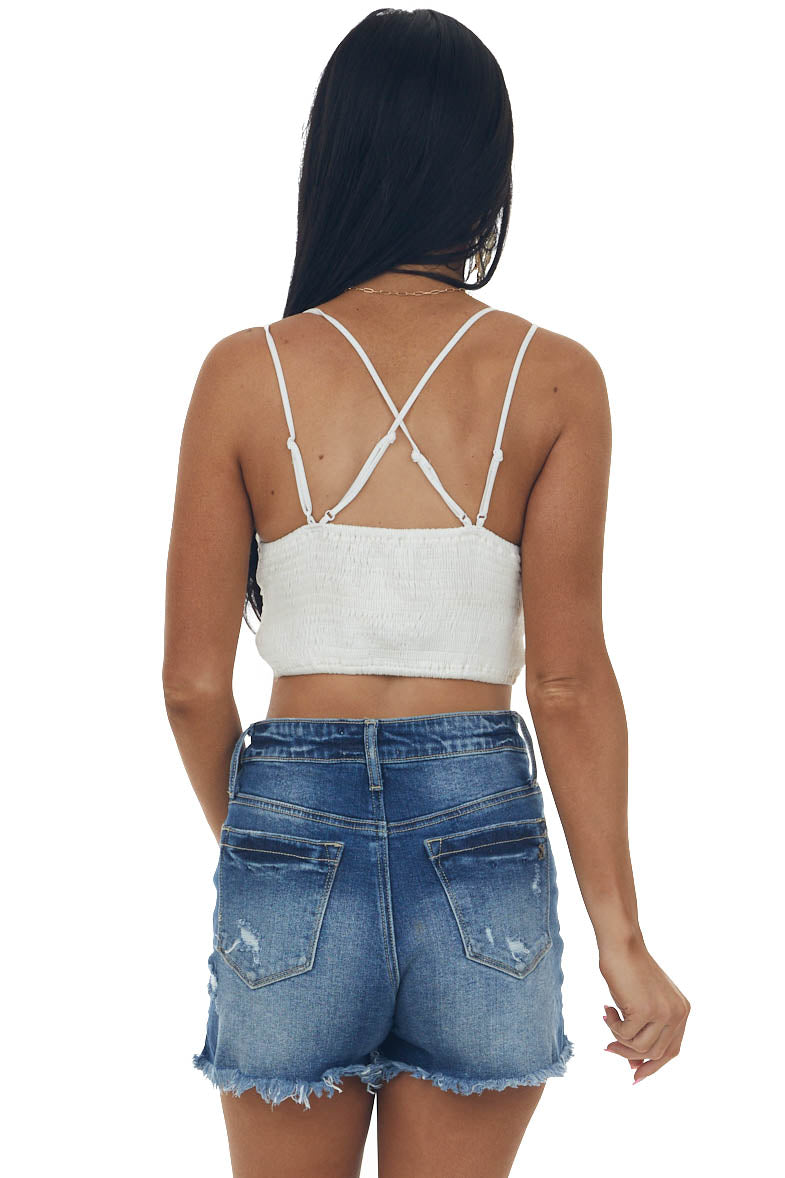 Ivory Crochet Lace Crossed Strap Bralette