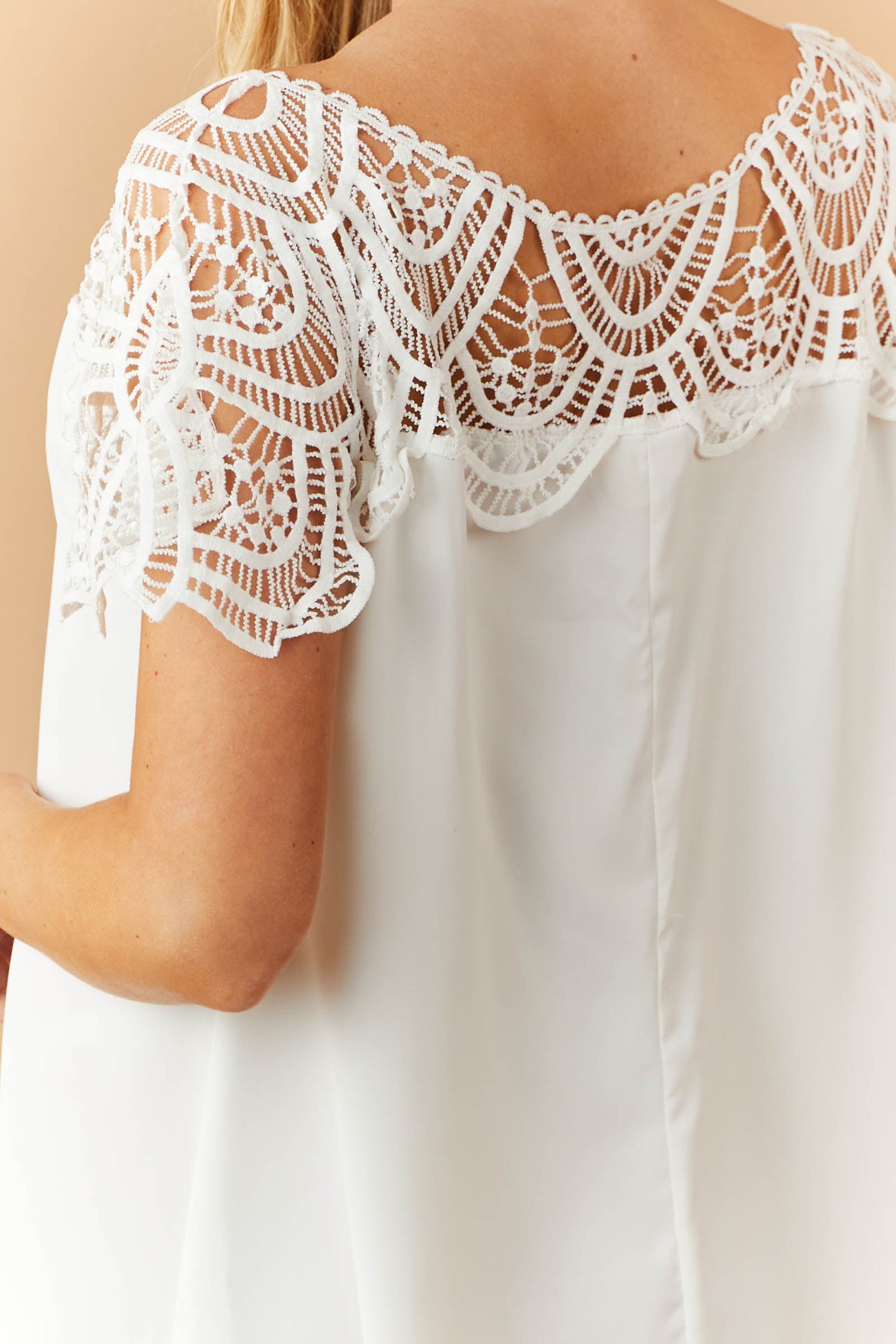 Ivory Crochet Lace Yoke Woven Shift Dress
