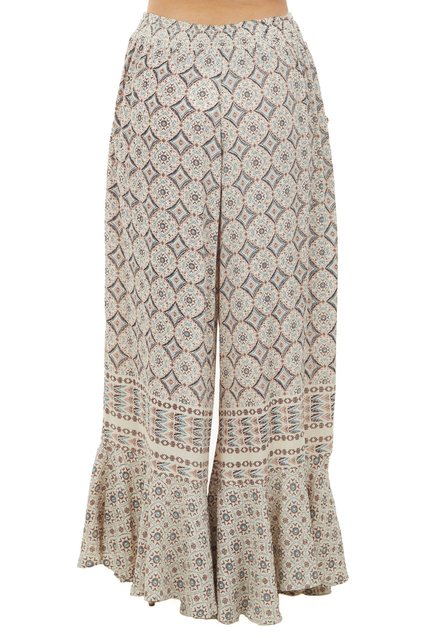 Ivory Diamond Printed Flare Bell Bottom Pants