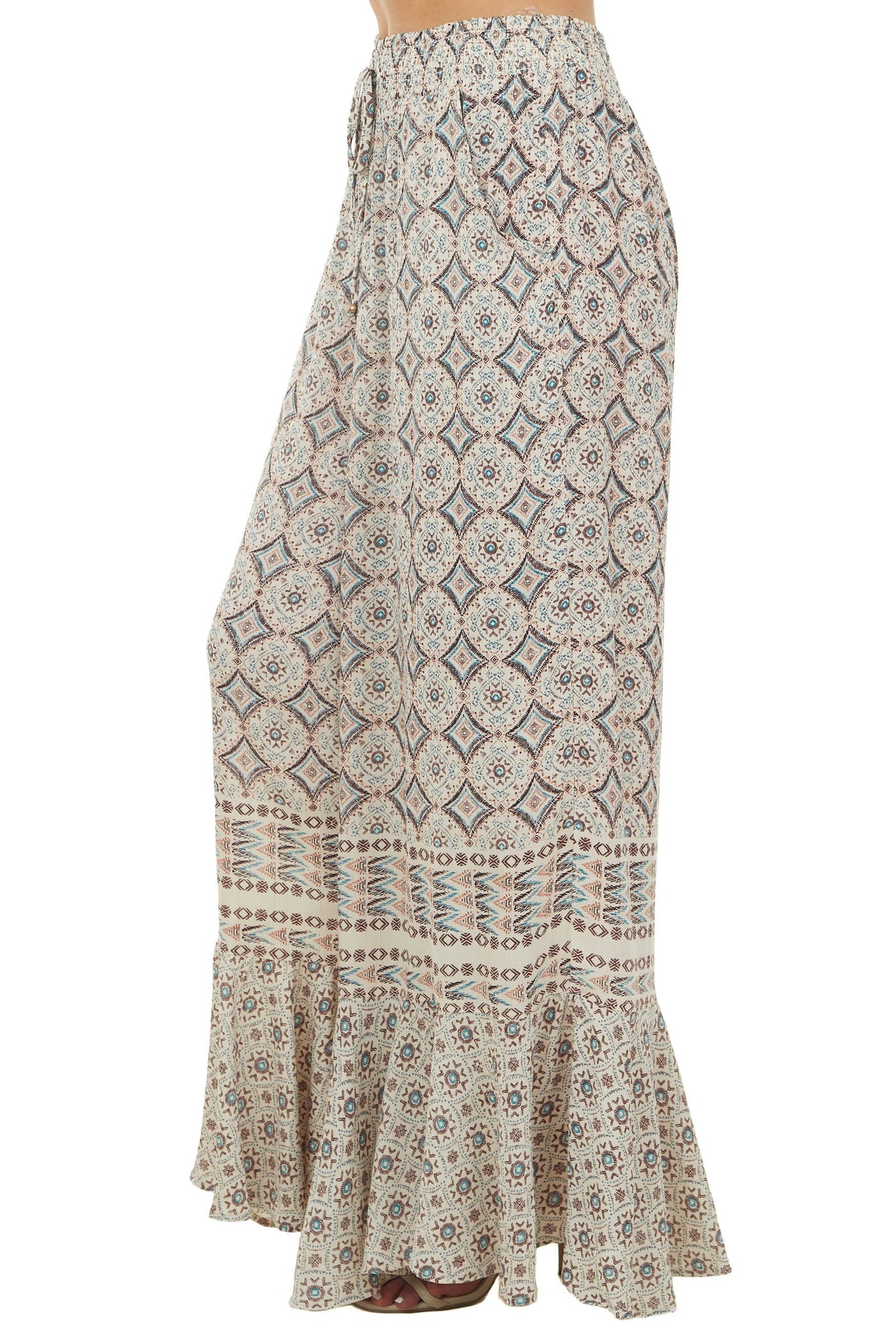 Ivory Diamond Printed Flare Bell Bottom Pants