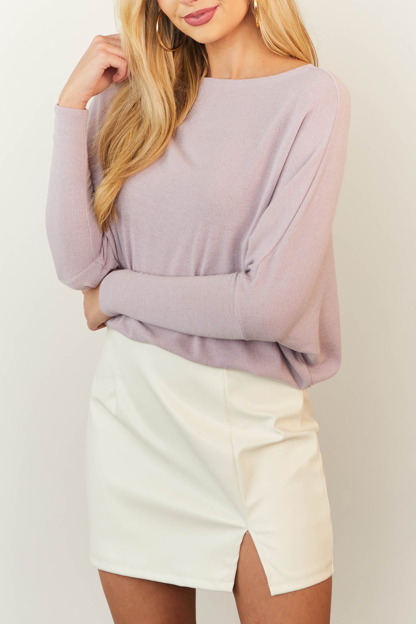 Ivory Faux Leather Slit Mini Skirt