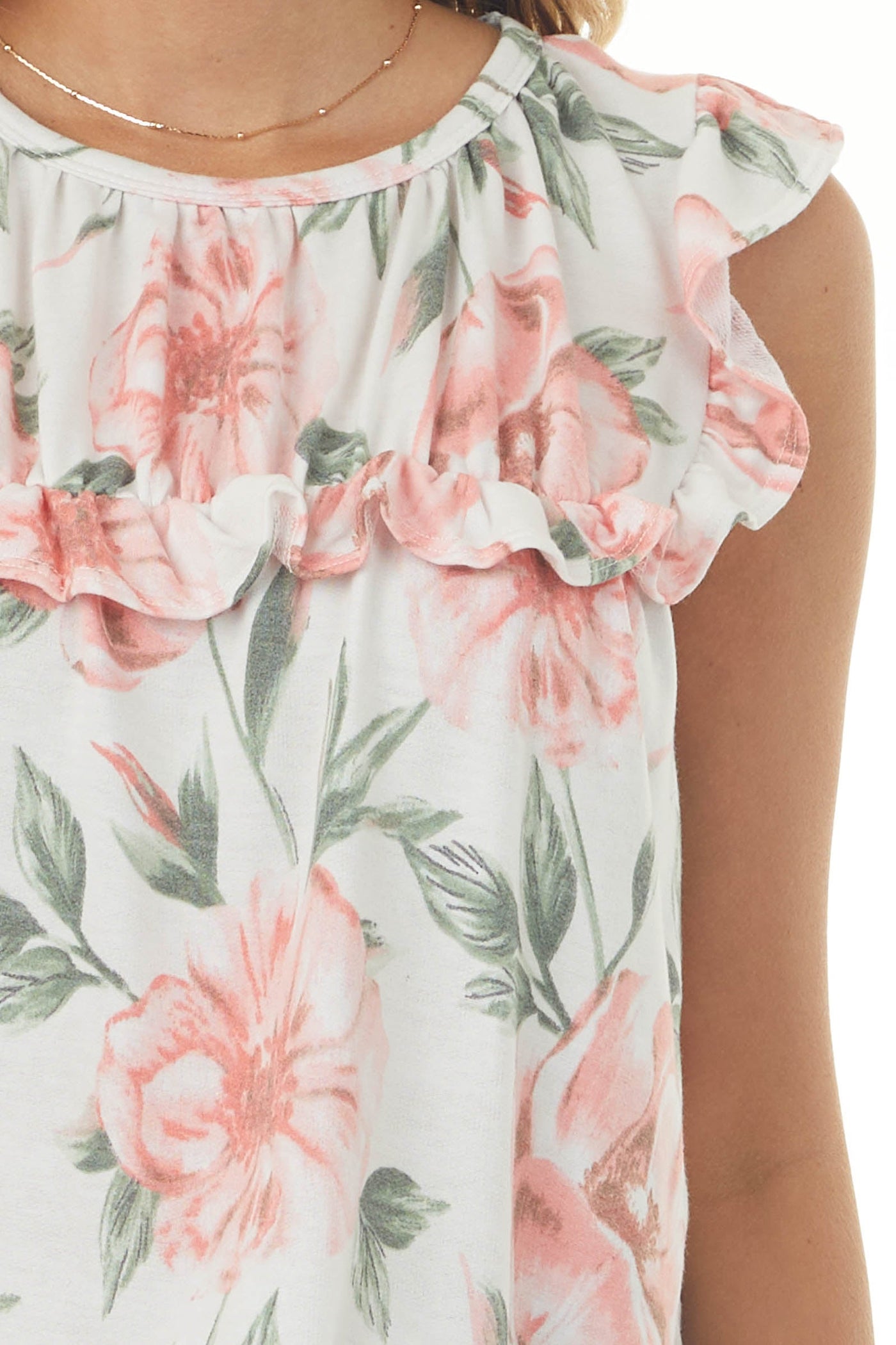 Ivory Floral Babydoll Top with Ruffle Details