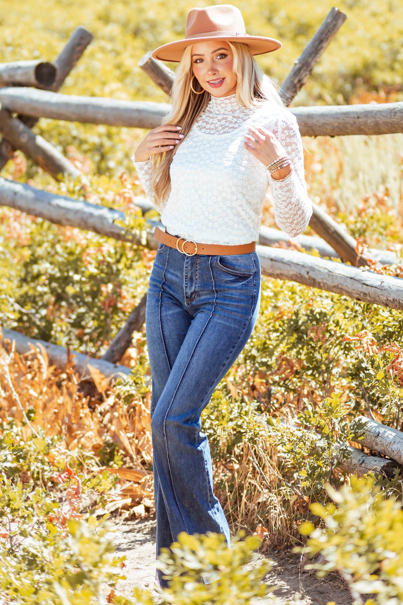 Ivory Floral Lace Long Sleeve Mesh Top