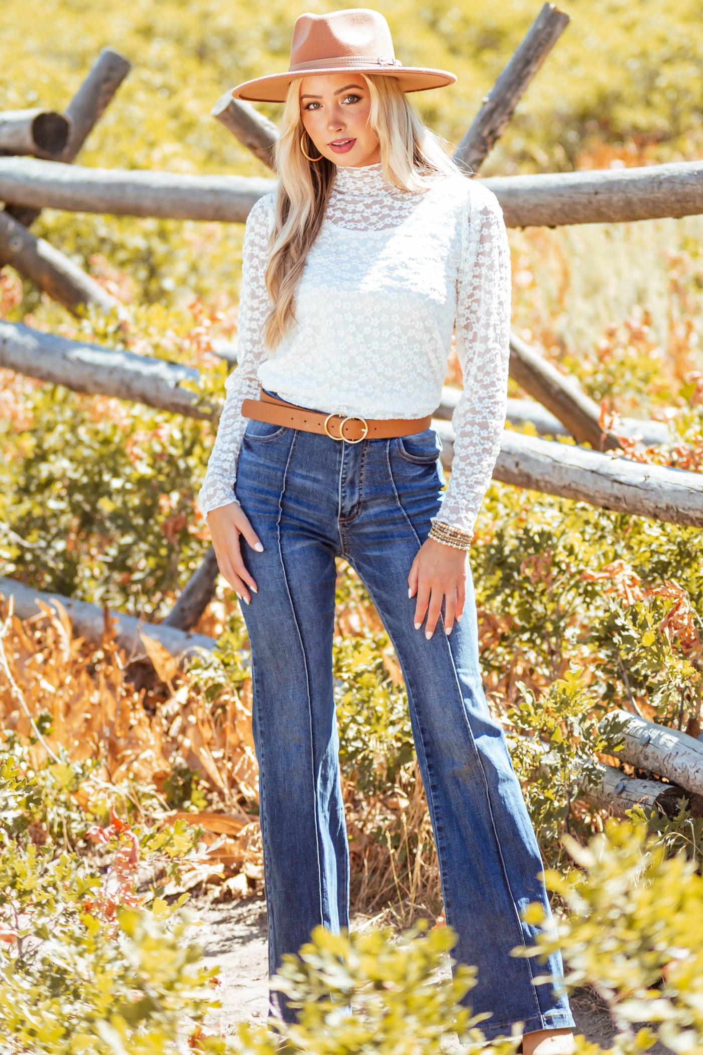 Ivory Floral Lace Long Sleeve Mesh Top