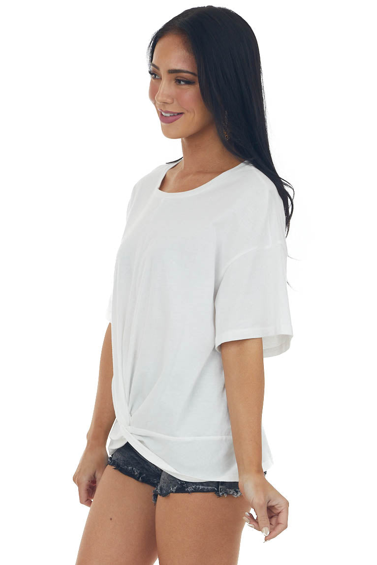 Ivory Front Knot Drop Shoulder Knit Tee