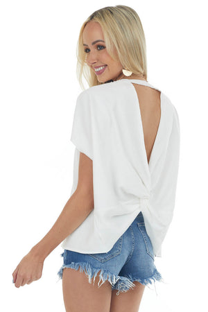 Ivory Kimono Sleeve Open Back Detail Knit Top