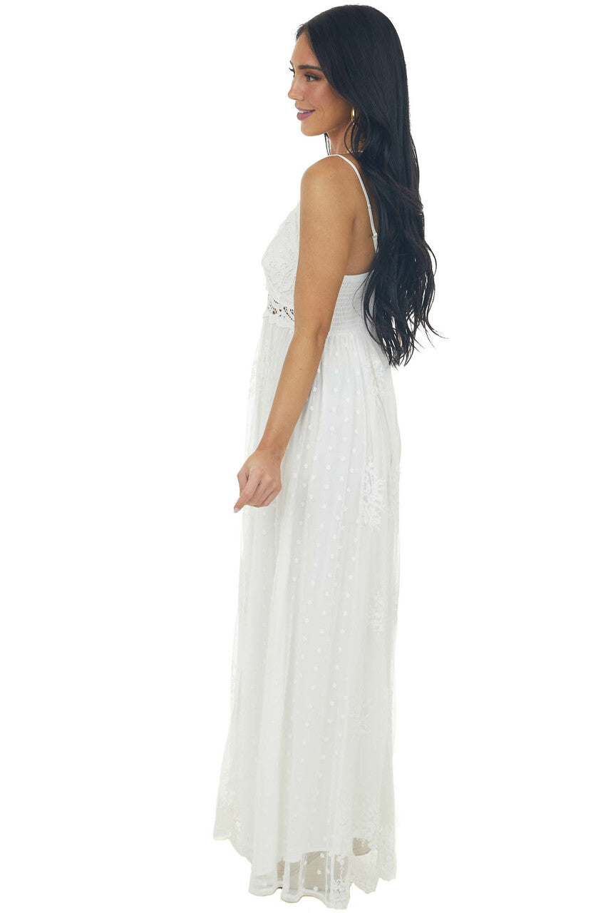 Ivory Lace Sleeveless Mesh Maxi Dress 