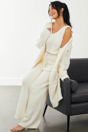 Ivory Long Sleeve Fuzzy Knit Cardigan Set
