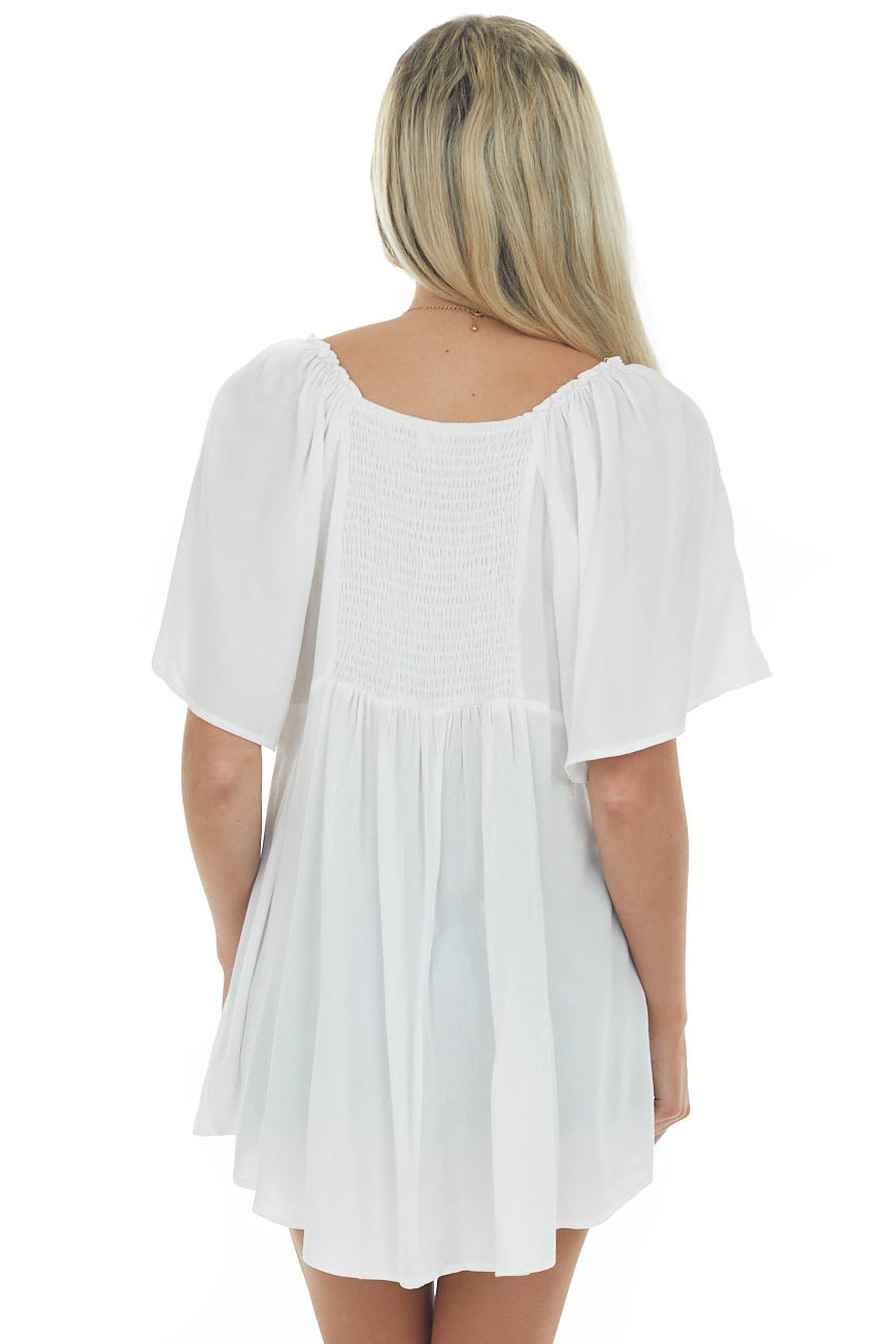 Ivory Notch Neck Flowy High Low Tunic Blouse