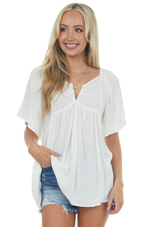 Ivory Notch Neck Flowy High Low Tunic Blouse