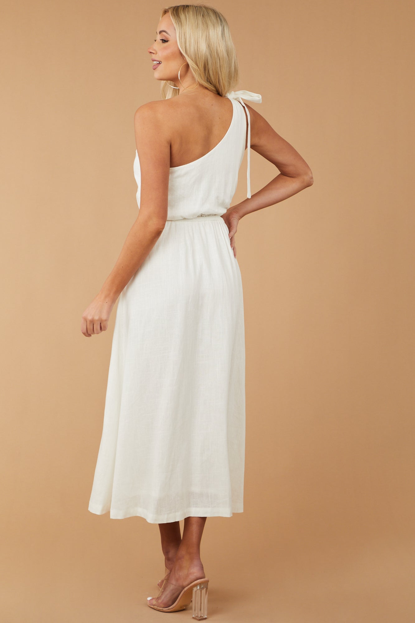 Ivory One Shoulder Waist Cut Out Maxi Dress