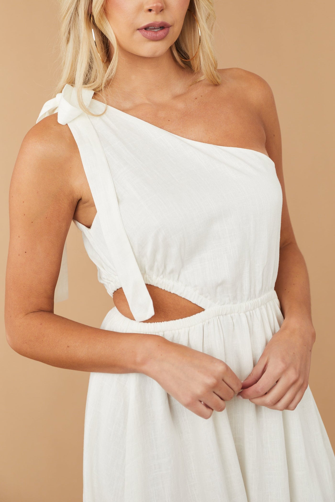Ivory One Shoulder Waist Cut Out Maxi Dress