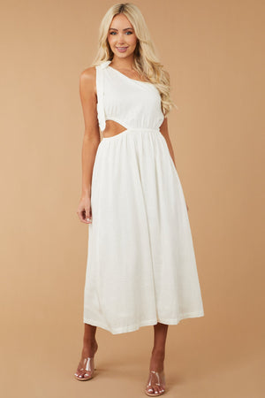 Ivory One Shoulder Waist Cut Out Maxi Dress
