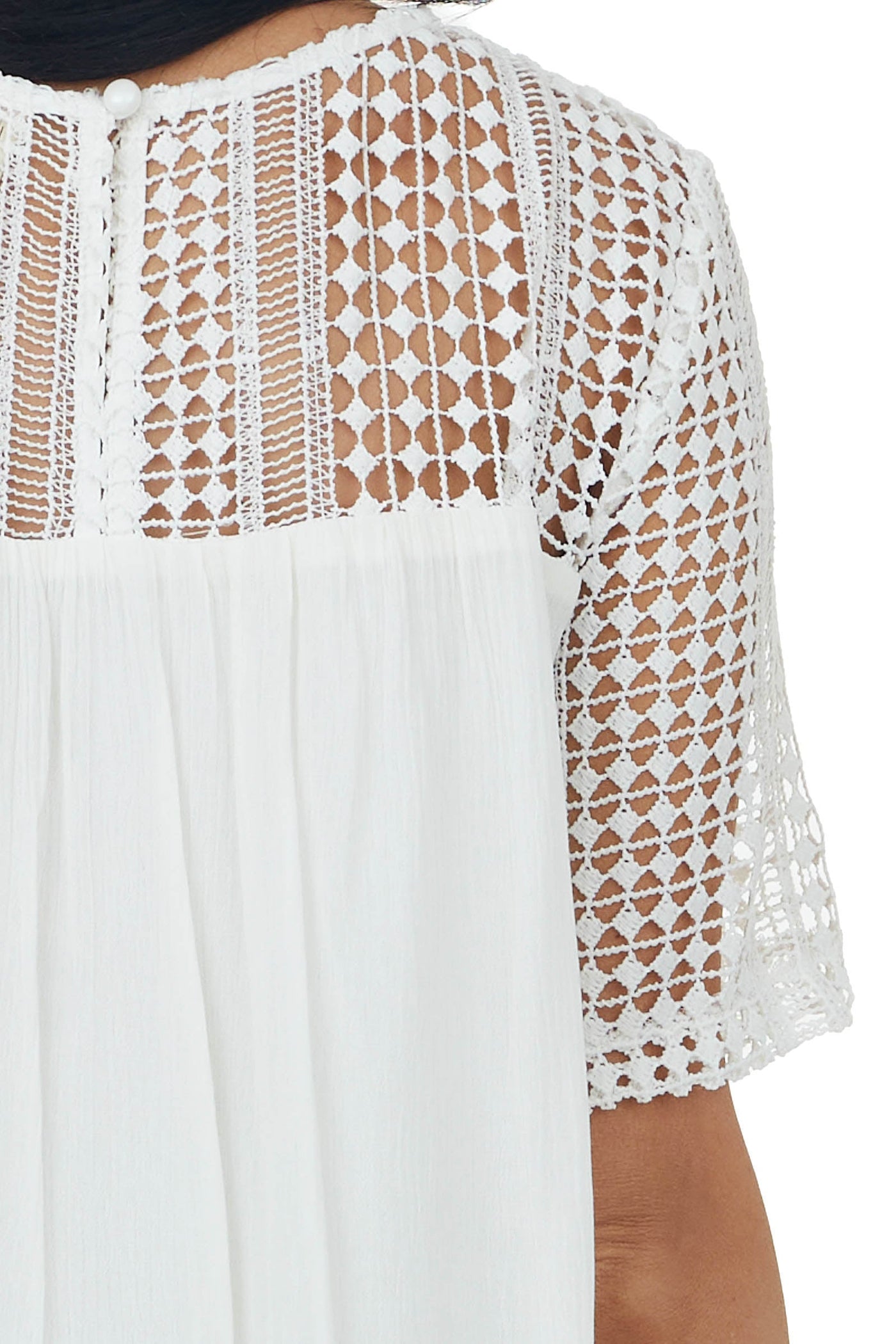 Ivory Open Lace Contrast Short Sleeve Blouse