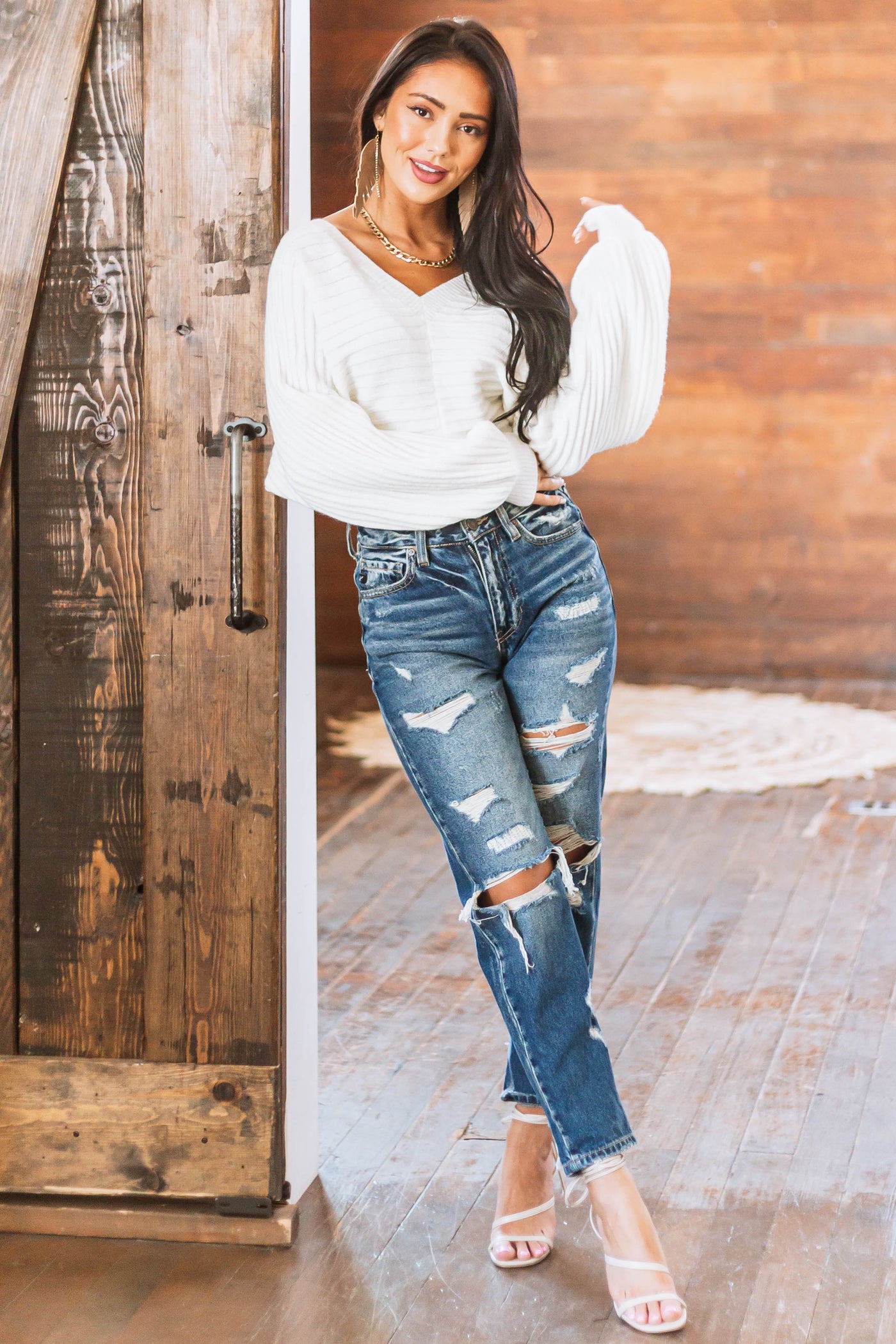 Ivory Ribbed Open Back Cropped Sweater