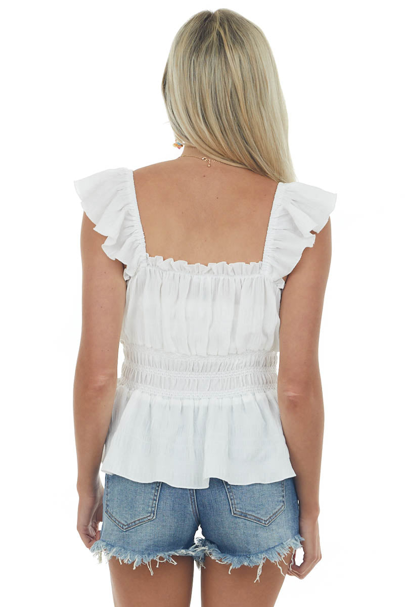 Ivory Ruffle Strap Smocked Peplum Blouse