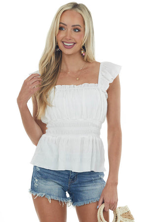 Ivory Ruffle Strap Smocked Peplum Blouse