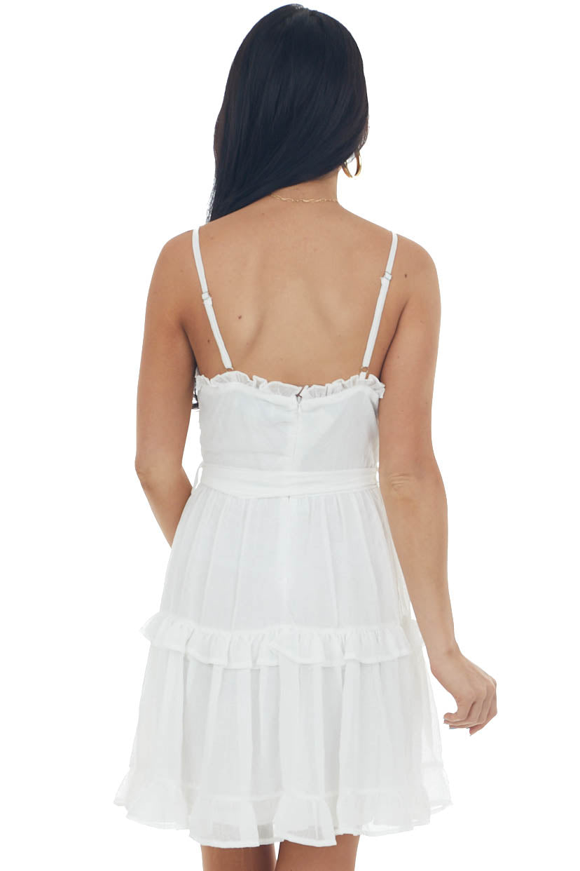 Ivory Sleeveless Waist Tie Ruffled Cami Dress