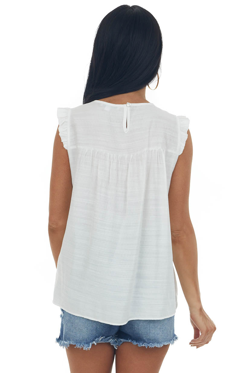 Ivory Sleeveless Woven Top with Keyhole Detail
