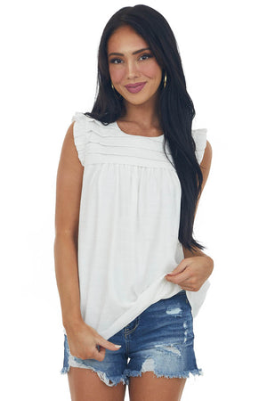 Ivory Sleeveless Woven Top with Keyhole Detail