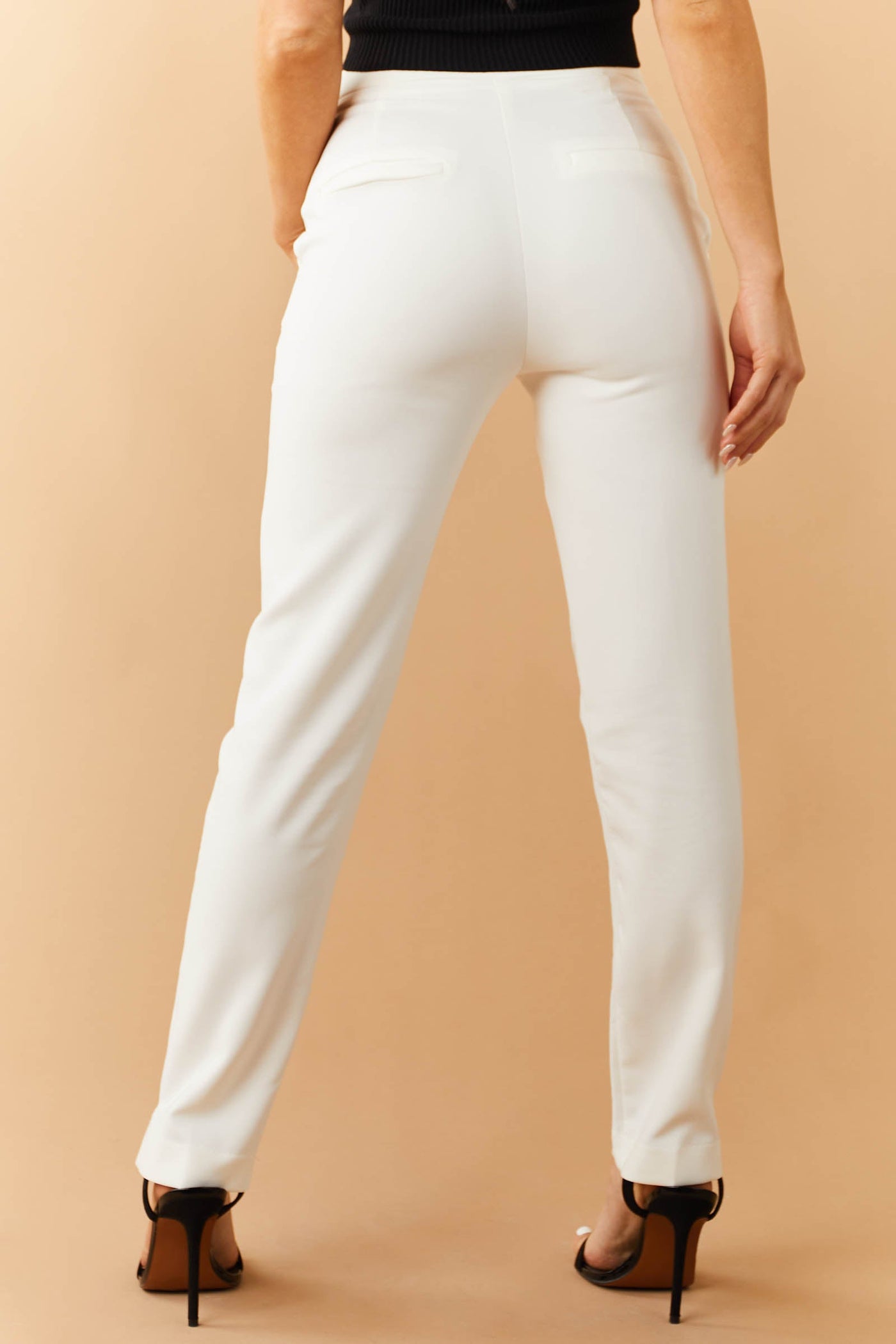 Ivory Slit Straight Leg Woven Pants