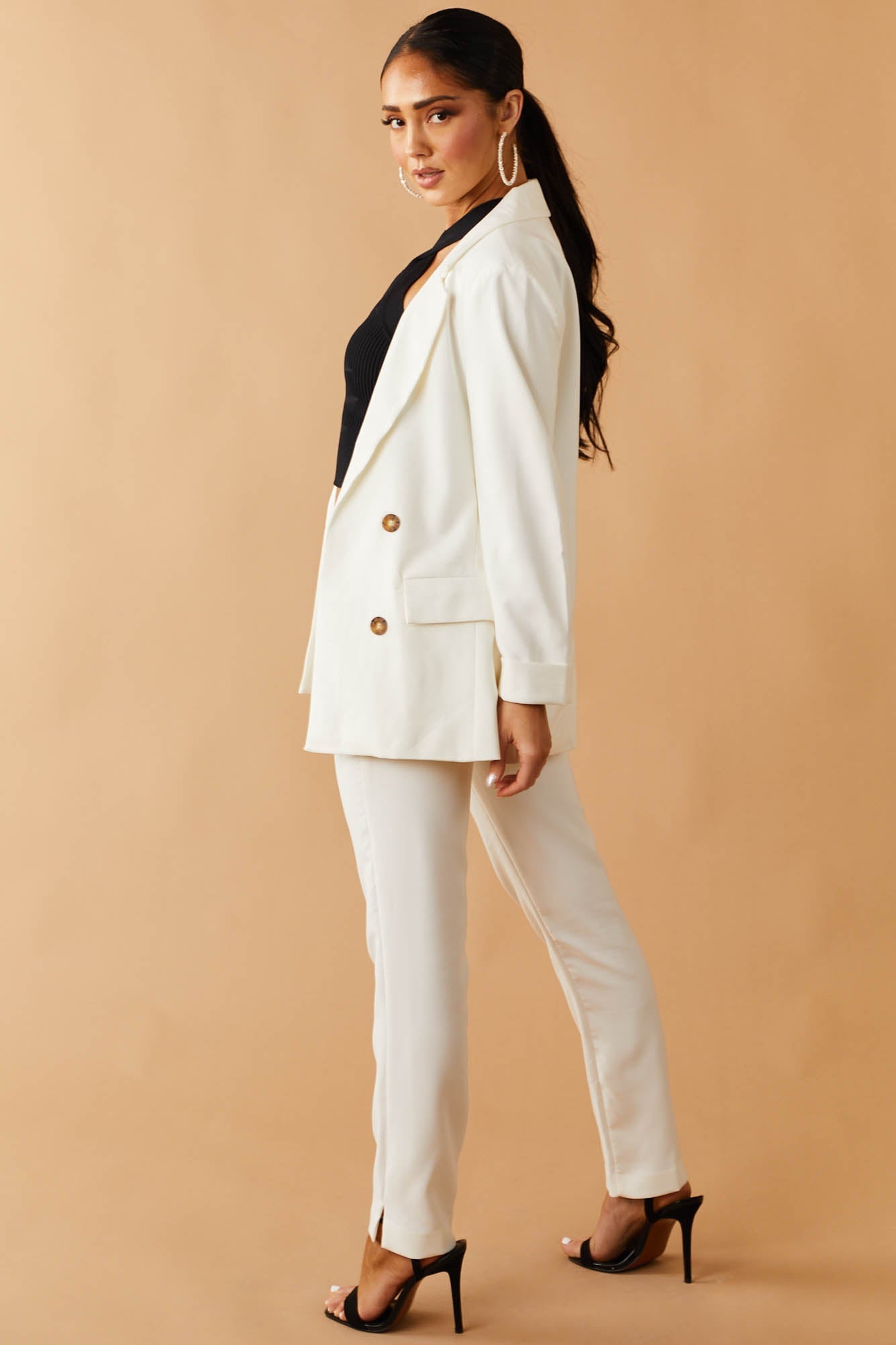 Ivory Slit Straight Leg Woven Pants