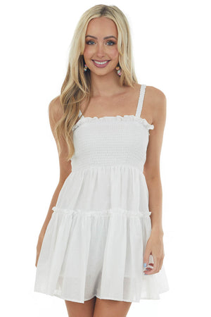 Ivory Smocked Sleeveless Tiered Mini Dress
