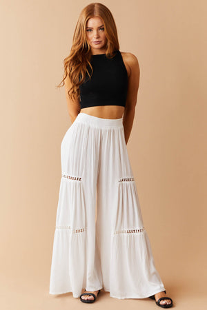 Ivory Smocked Waist Wide Leg Flowy Pants
