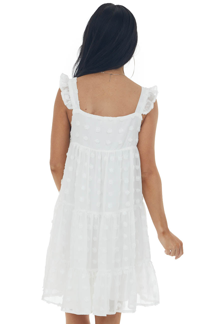 Ivory Swiss Dot Ruffle Strap Tiered Dress