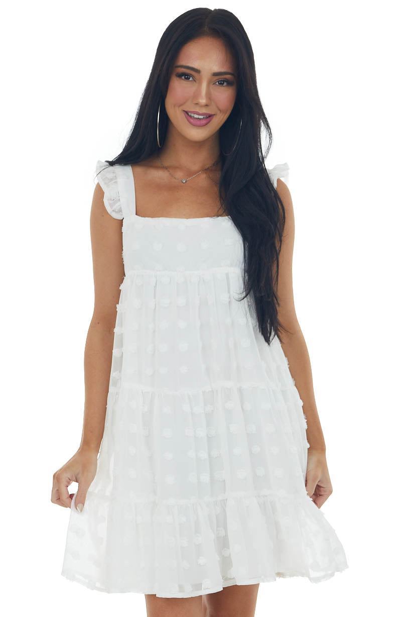 Ivory Swiss Dot Ruffle Strap Tiered Dress