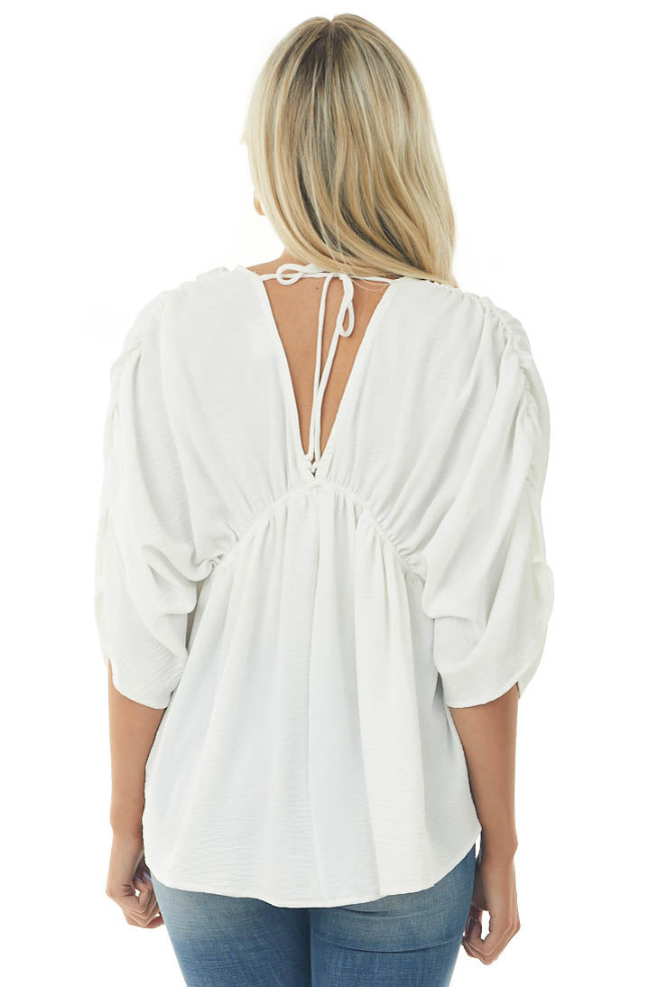 Ivory V Neck Half Sleeve Babydoll Flowy Blouse