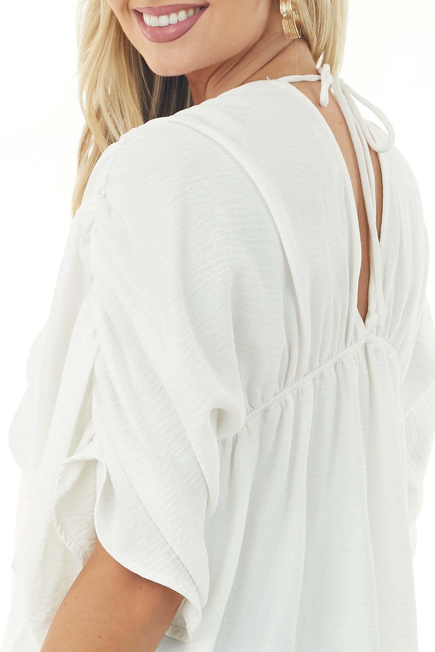 Ivory V Neck Half Sleeve Babydoll Flowy Blouse