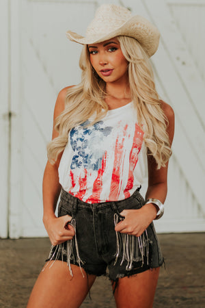 Ivory Vintage American Flag Racerback Tank Top