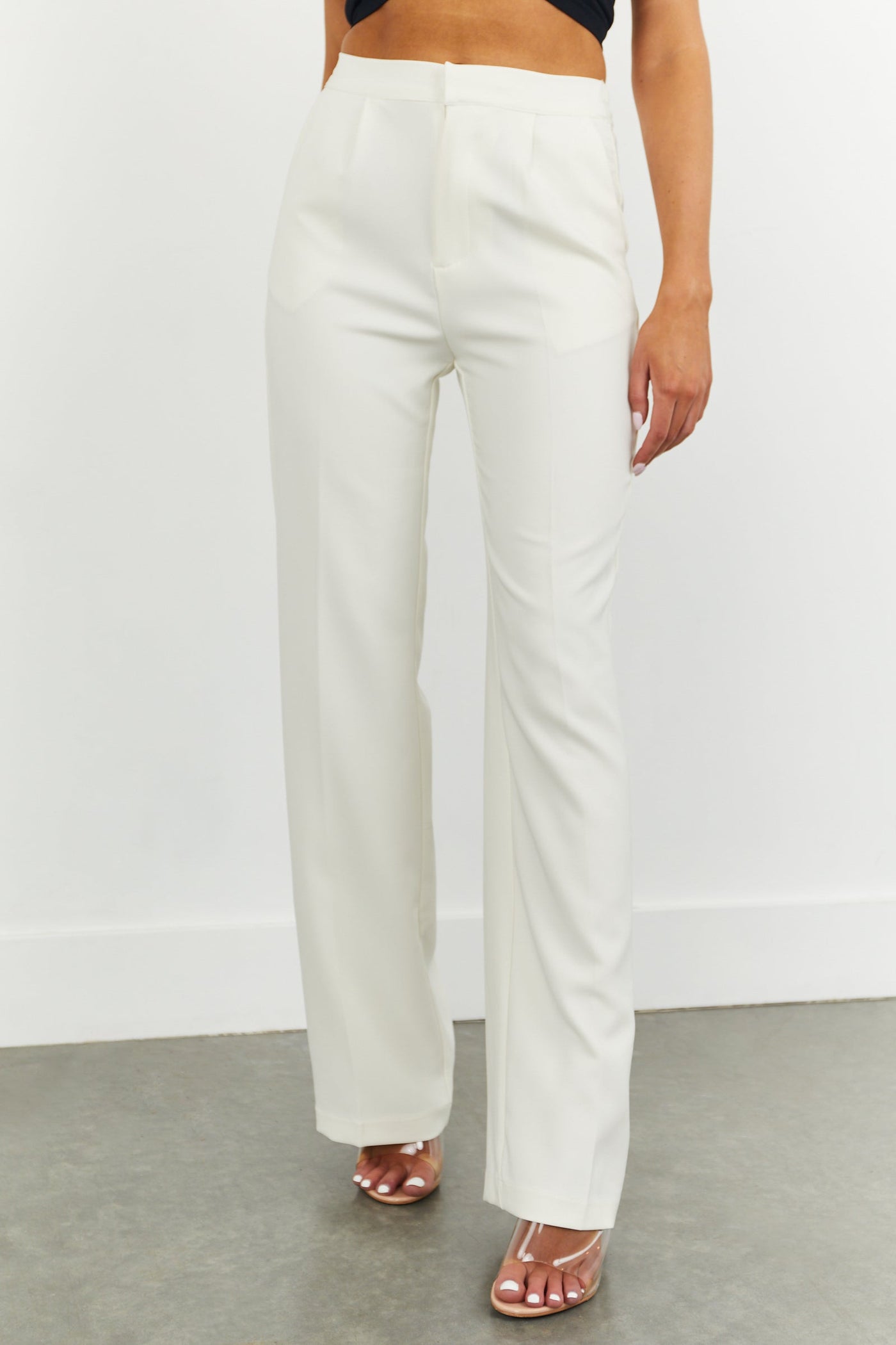 Ivory Wide Leg Elastic Waist Woven Pants