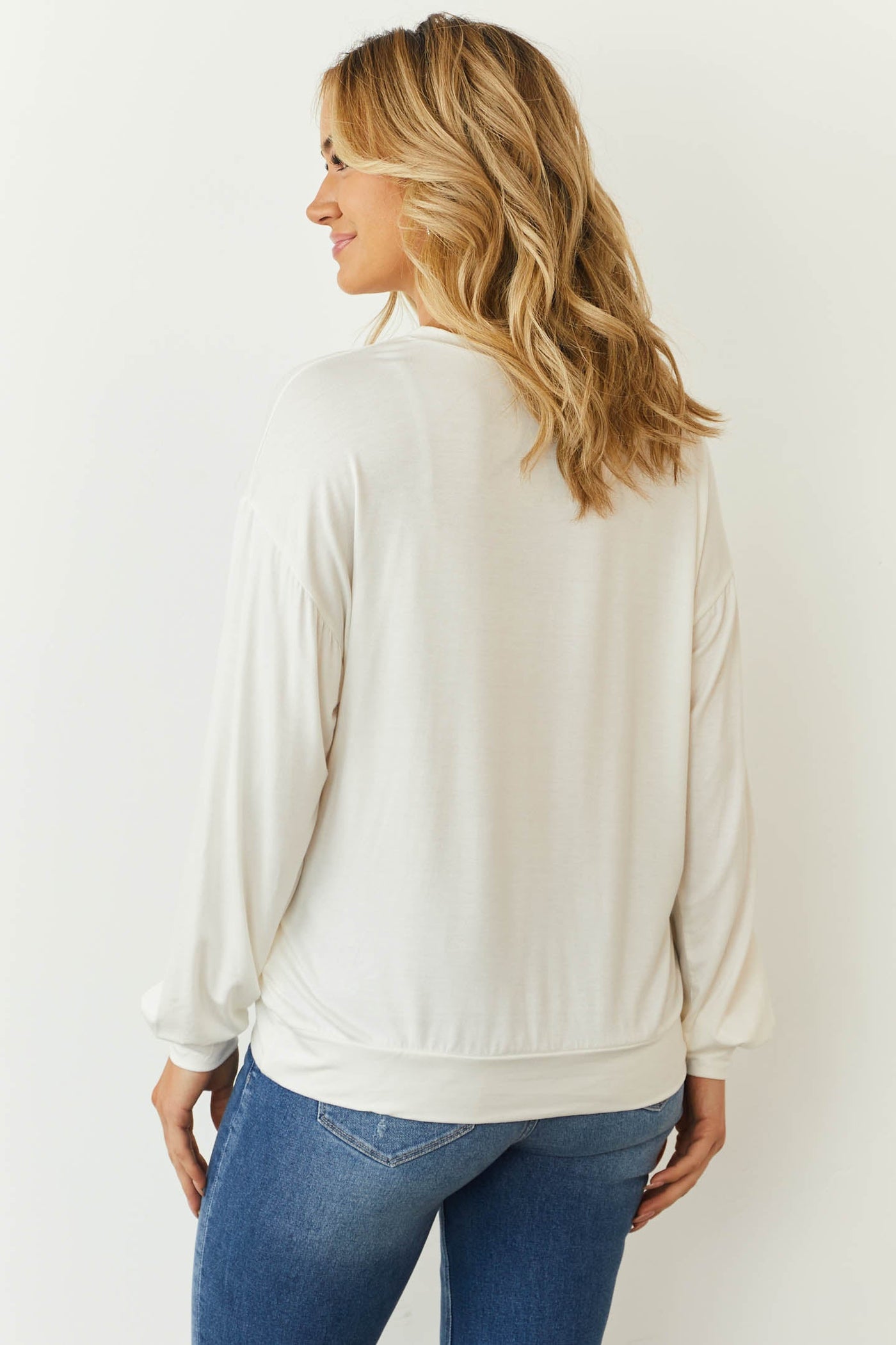 Ivory 'Love' Graphic Long Sleeve Knit Top