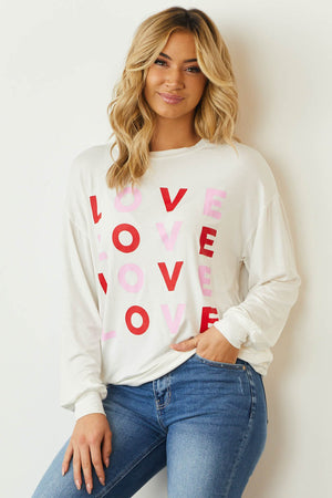 Ivory 'Love' Graphic Long Sleeve Knit Top