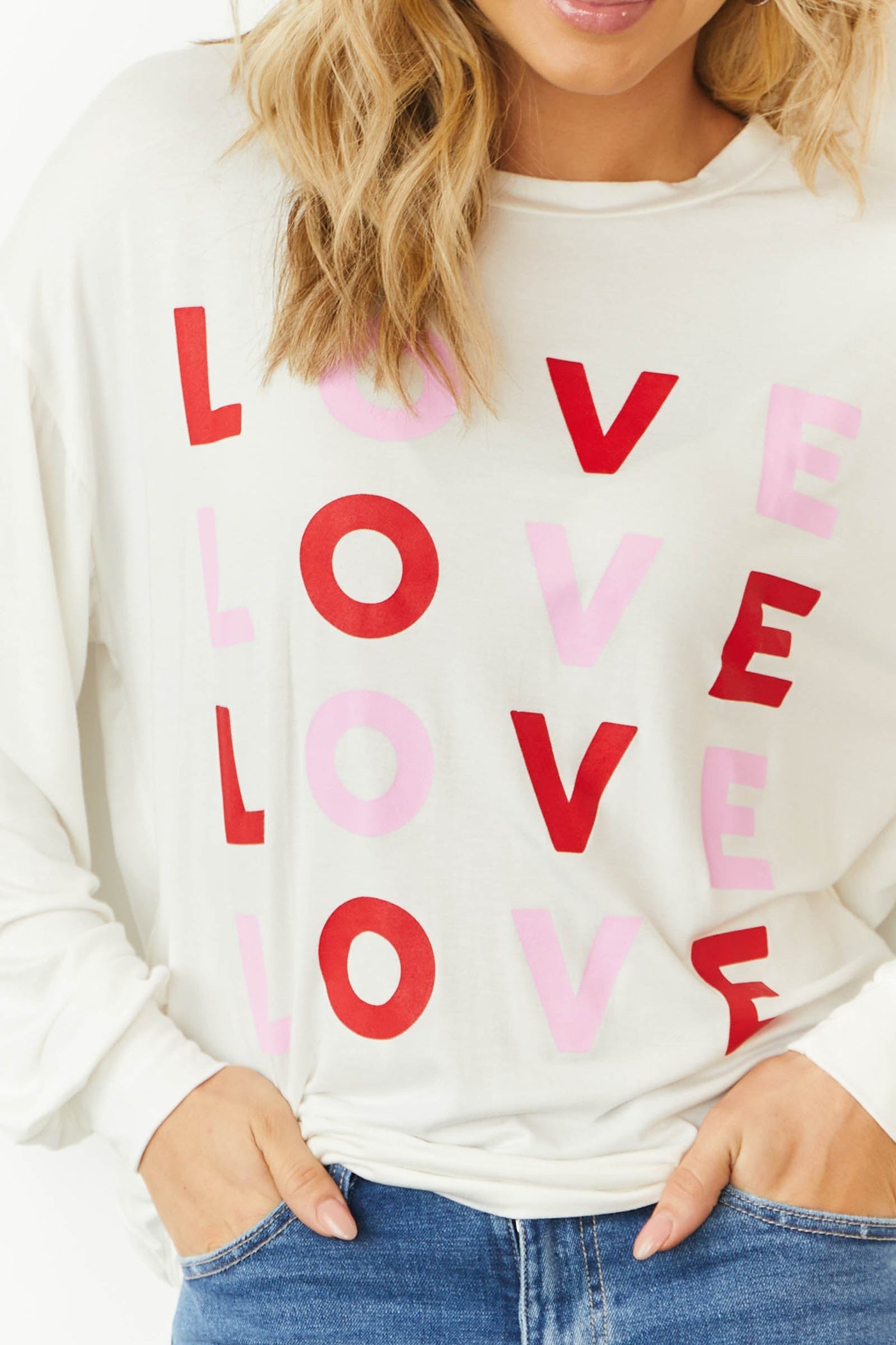 Ivory 'Love' Graphic Long Sleeve Knit Top