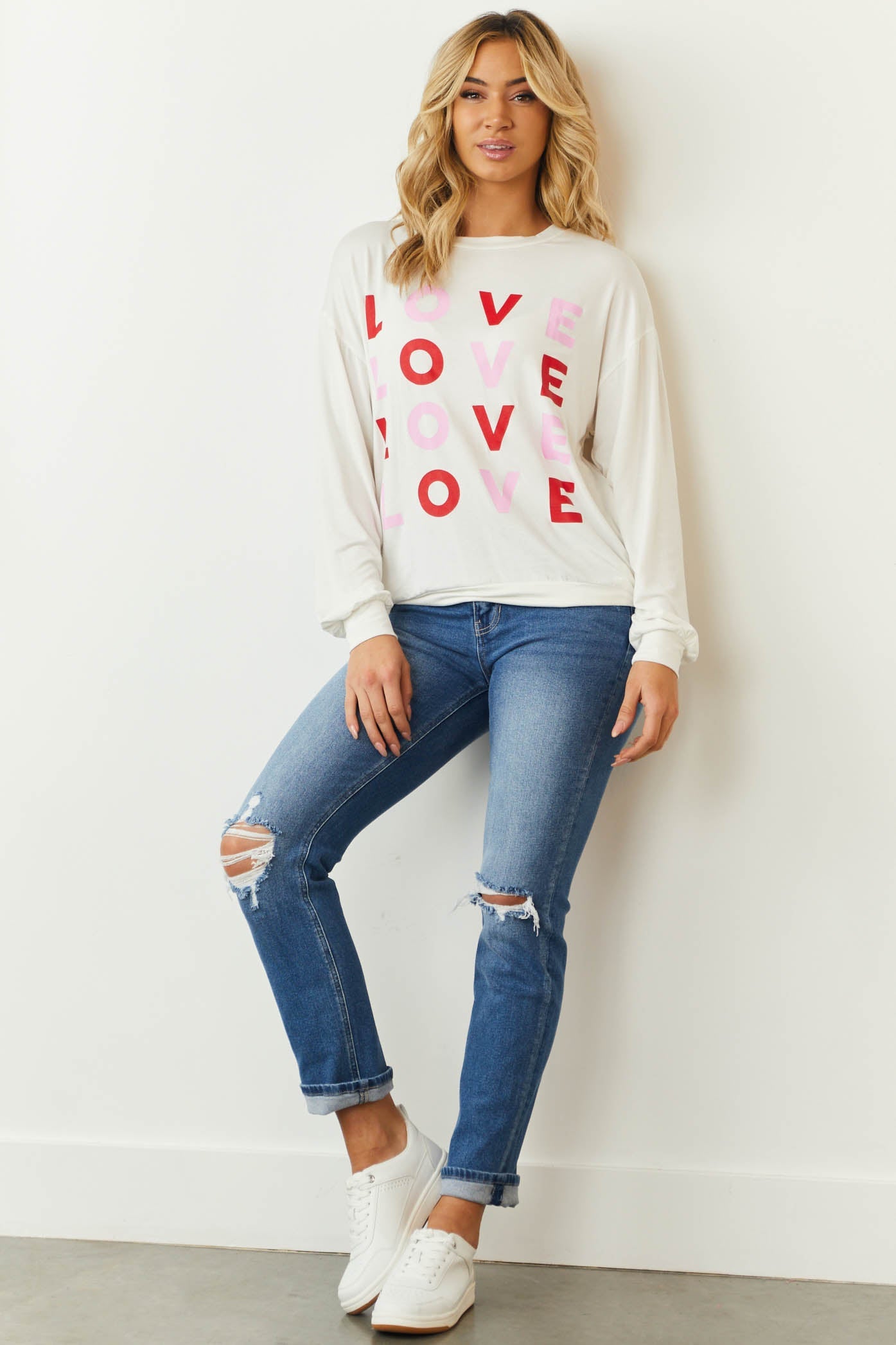 Ivory 'Love' Graphic Long Sleeve Knit Top