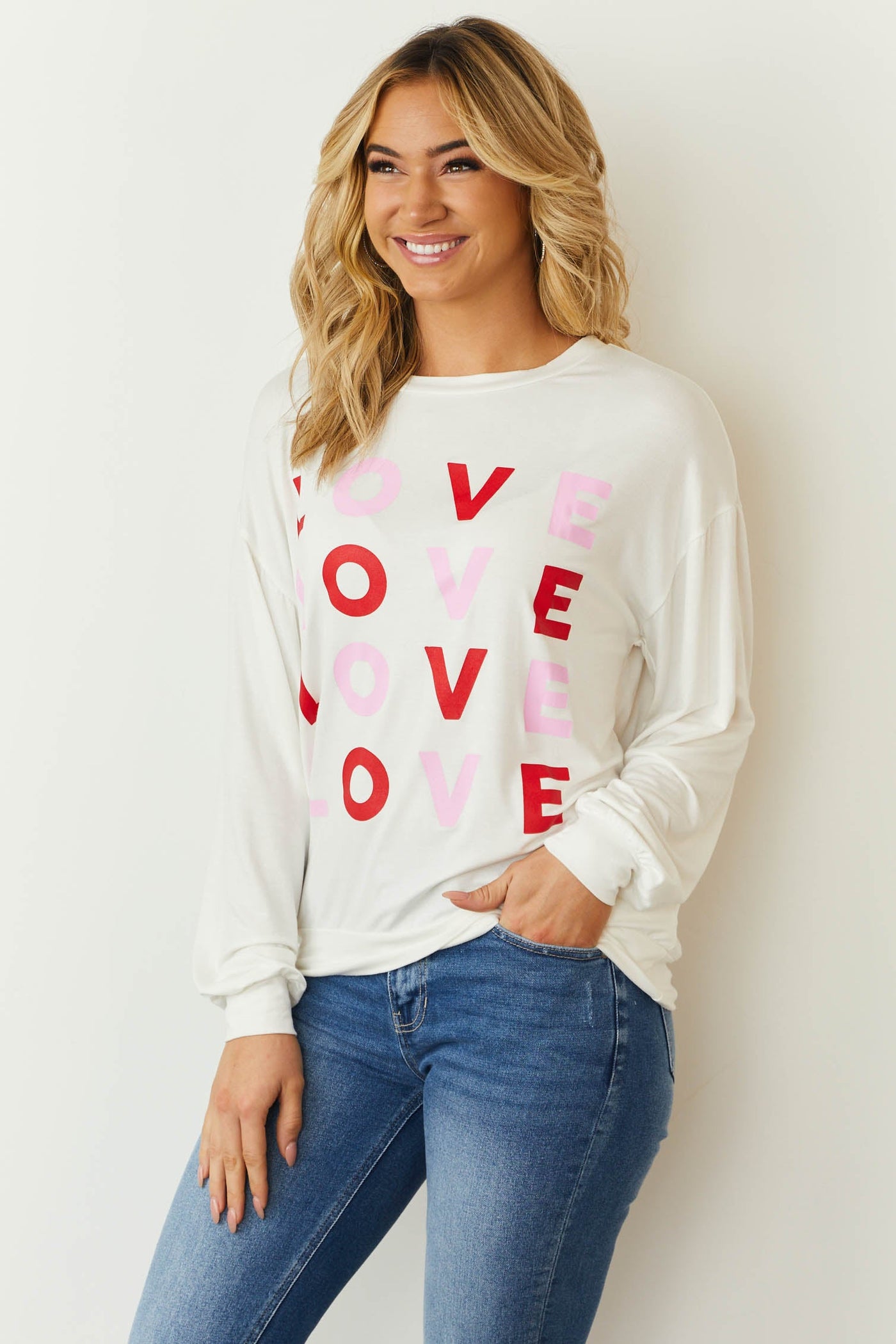 Ivory 'Love' Graphic Long Sleeve Knit Top