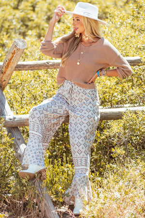 Ivory Diamond Printed Flare Bell Bottom Pants