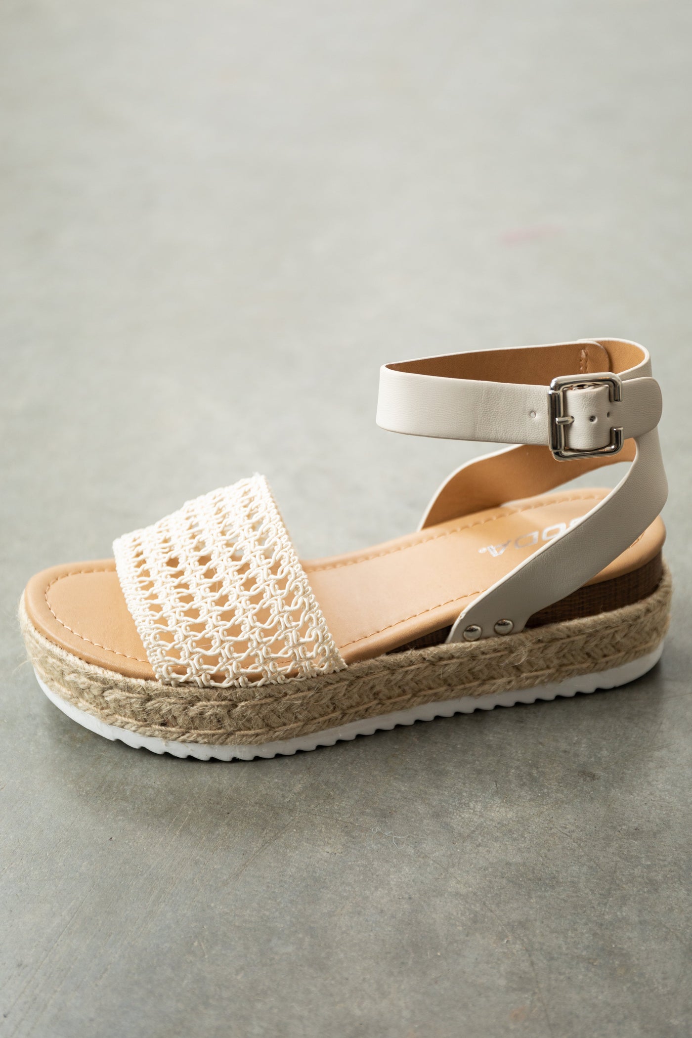 Ivory Eyelet Band Espadrille Ankle Strap Sandal